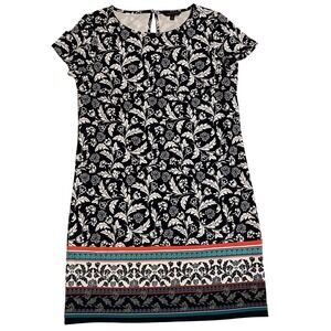 Banana Republic Navy White Floral Print Shift Dress Size 8 Knee Length Aztec